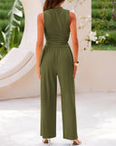 Conjunto de punto acanalado de 2 piezas – Top corto sin mangas y pantalones de pierna ancha