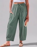 Pantalones harén de pernera ancha para mujer, informales, holgados, con cordón, para verano, con bolsillos