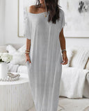 Women's Oversized Solid Slant Shoulder Pocket Dress