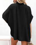 Blusa abotonada con cuello de pico, holgada y relajada