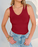 Camisetas sin mangas entalladas de punto acanalado con cuello en V