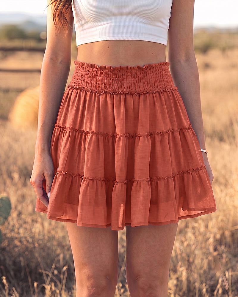 Women's Summer Flowy Ruffle Mini Skorts with Built-in Shorts & Pockets