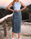 The All-Seasons High Waisted Button Front Denim Skirt