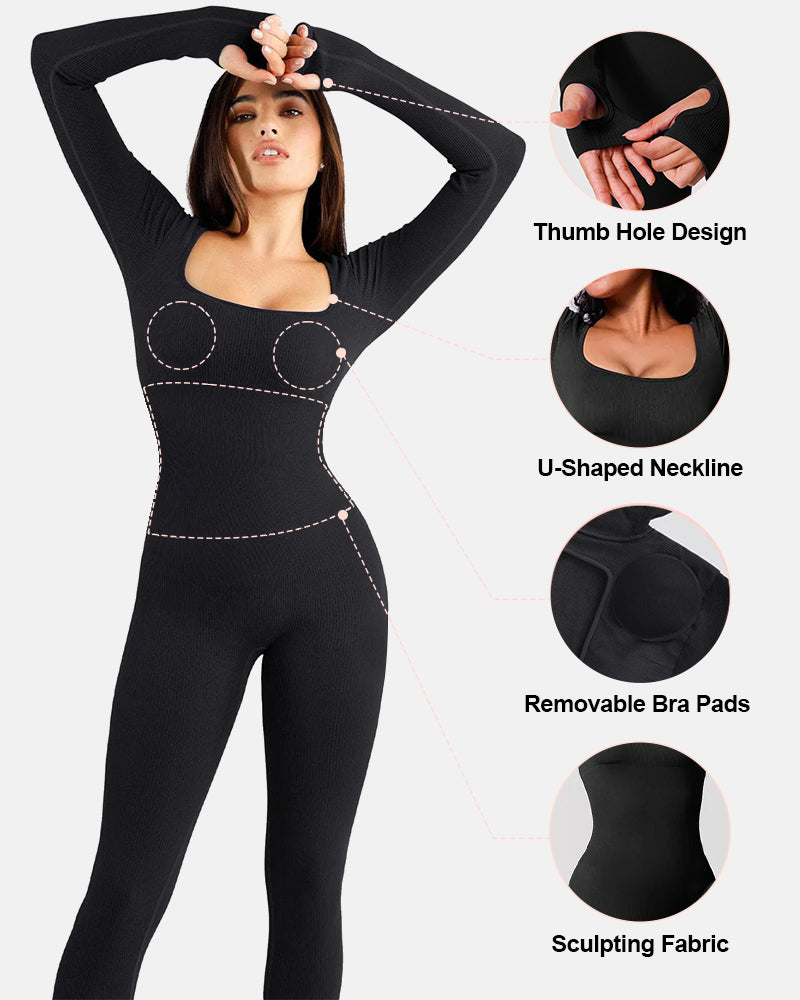 Stretchy Ribbed Seamless Jumpsuit with Integrated Support