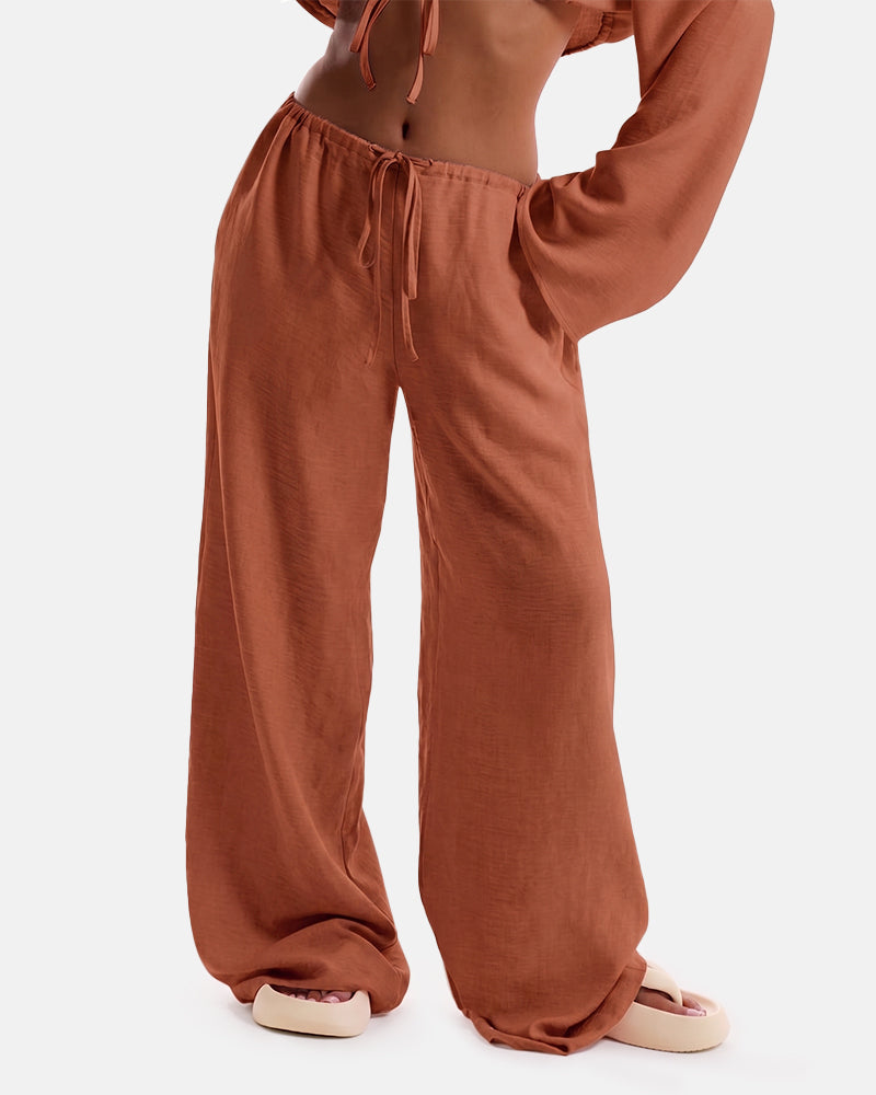 Women's Solid Pocket Pants Wide Leg