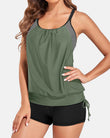 Traje de baño tankini de dos piezas para mujer con control de abdomen y shorts deportivos