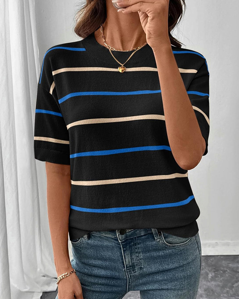 Sudadera de rayas de manga corta para mujer