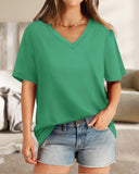 Camisetas de mujer con cuello en V, manga corta, casuales y holgadas