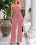 Summer Ribbed Knit Matching Set – Tube Top & Wide Leg Pants