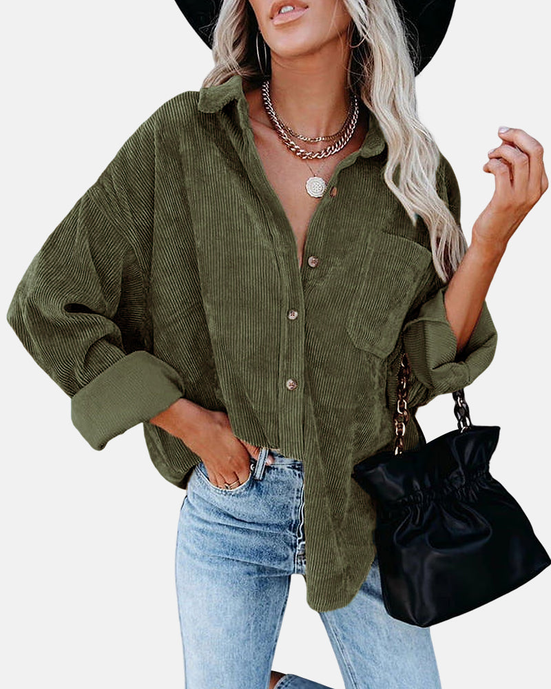 Oversized Boyfriend Corduroy Button Down Shirt