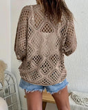 Top de ganchillo beige de inspiración bohemia para mujer con escote en V
