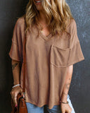Textured V-Neck Dropped Shoulder Relaxed Tee
