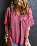 Textured V-Neck Dropped Shoulder Relaxed Tee