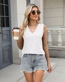 Camiseta sin mangas con cuello en V para mujer, corte holgado, básica