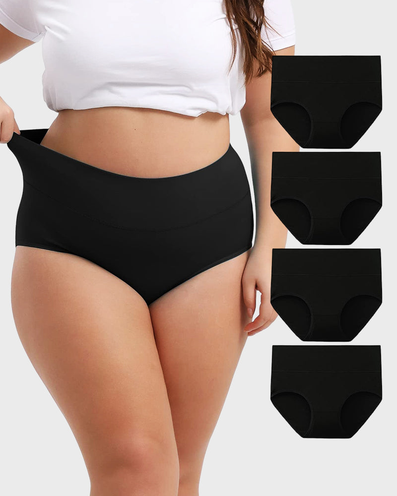Women's Plus Size Cotton High Waisted Briefs 4-Pack