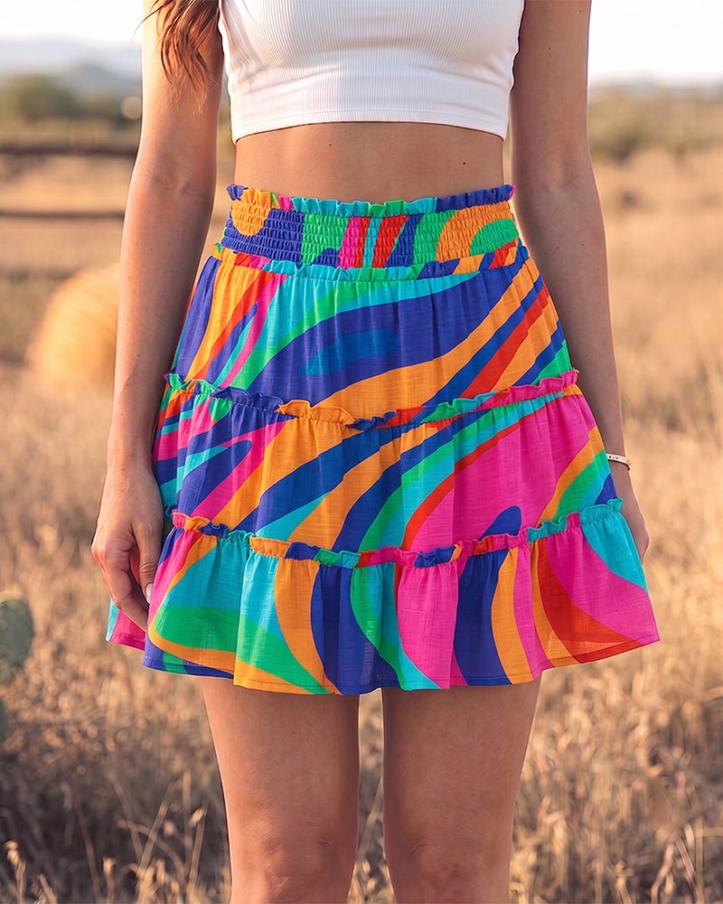 Women's Summer Flowy Ruffle Mini Skorts with Built-in Shorts & Pockets