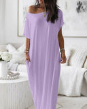 Women's Oversized Solid Slant Shoulder Pocket Dress