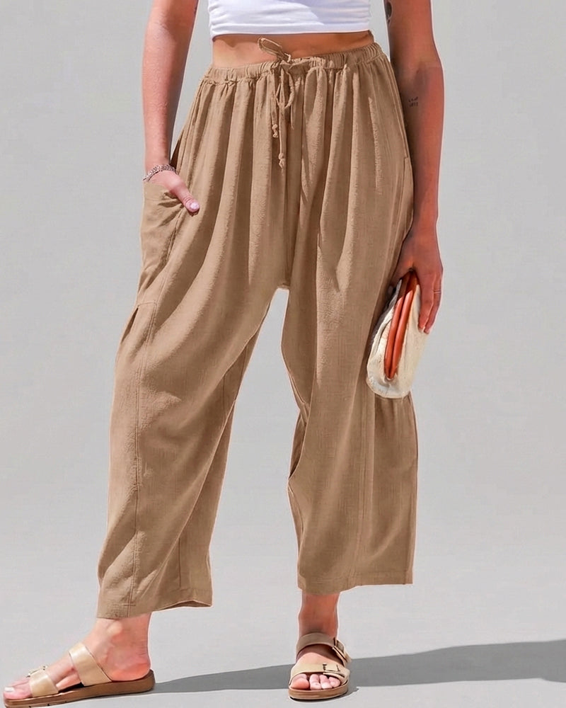 Pantalones harén de pernera ancha para mujer, informales, holgados, con cordón, para verano, con bolsillos