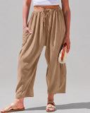 Pantalones harén de pernera ancha para mujer, informales, holgados, con cordón, para verano, con bolsillos