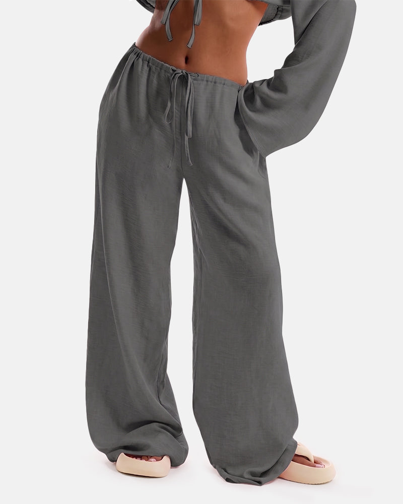 Women's Solid Pocket Pants Wide Leg