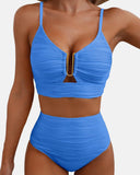 U-Wire Cutout Swimsuit High Waisted Textured Bikini Set