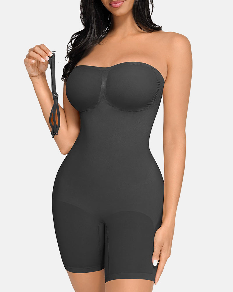 Strapless Tummy Control Seamless Bodysuit with Removable Straps