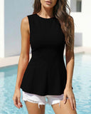 Camisetas sin mangas con cuello redondo y corte peplum ajustado para mujer
