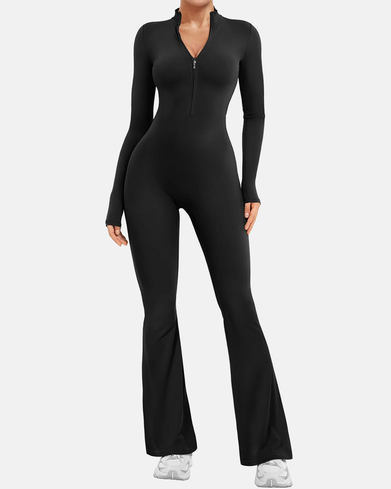 Women Zip Up Long Sleeve Workout Jumpsuit