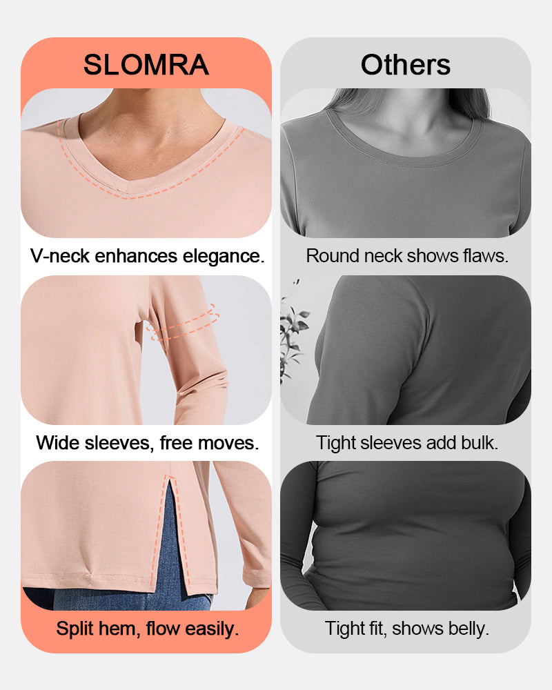 Women’s V-Neck Long Sleeve Casual Top — Loose Fit Basic Tee