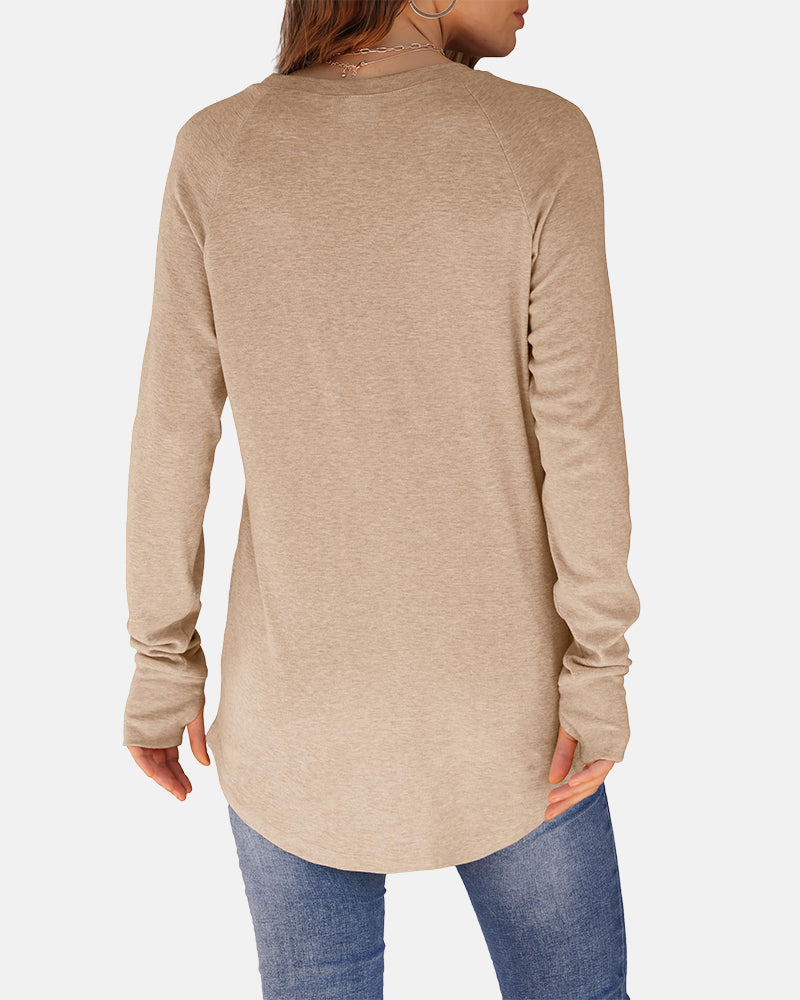 Women Long Sleeve Thumb Hole Crew Neck Tunic Top