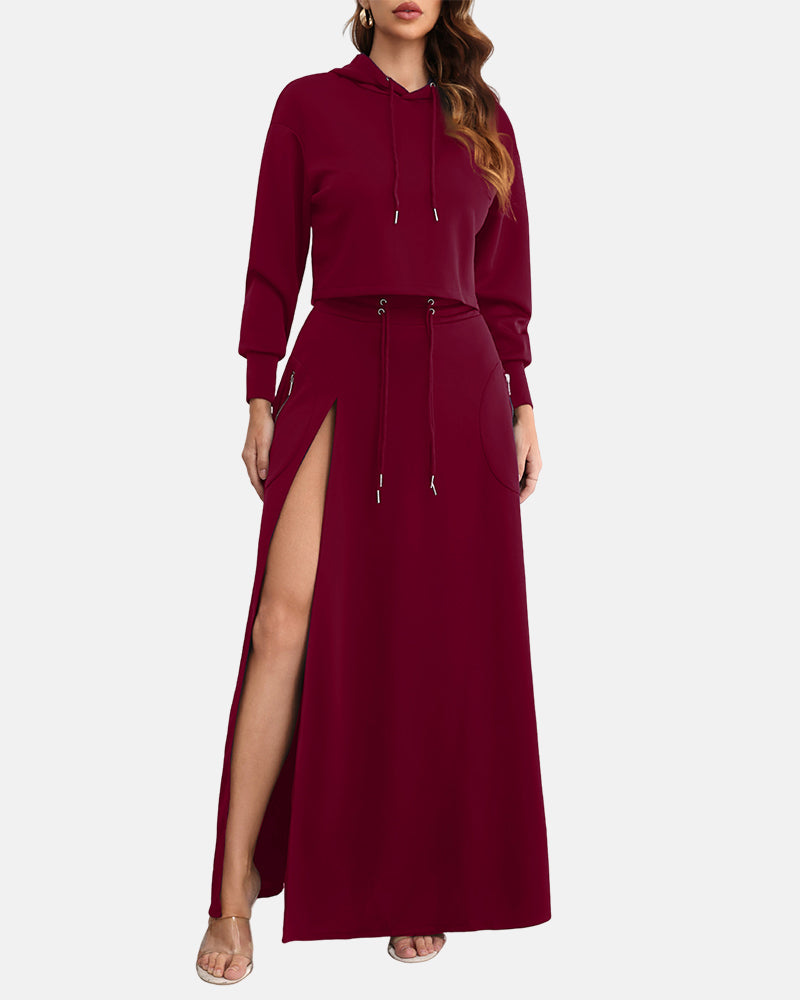 Women's 2-Piece Hoodie and Split Skirt Lounge Set