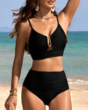 U-Wire Cutout Swimsuit High Waisted Textured Bikini Set