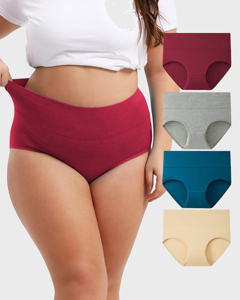 Women's Plus Size Cotton High Waisted Briefs 4-Pack