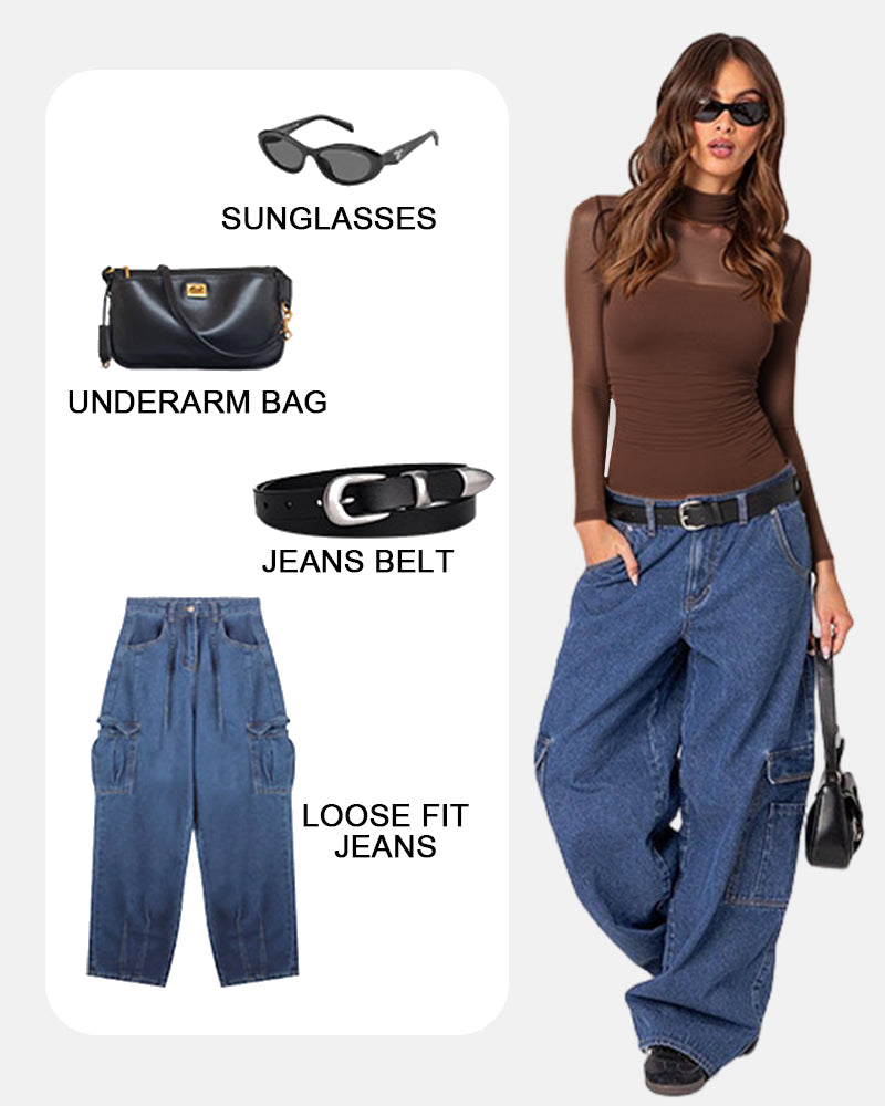 Illusion Mesh Turtleneck Long Sleeve Tummy Control Bodysuit