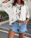 Top de ganchillo beige de inspiración bohemia para mujer con escote en V