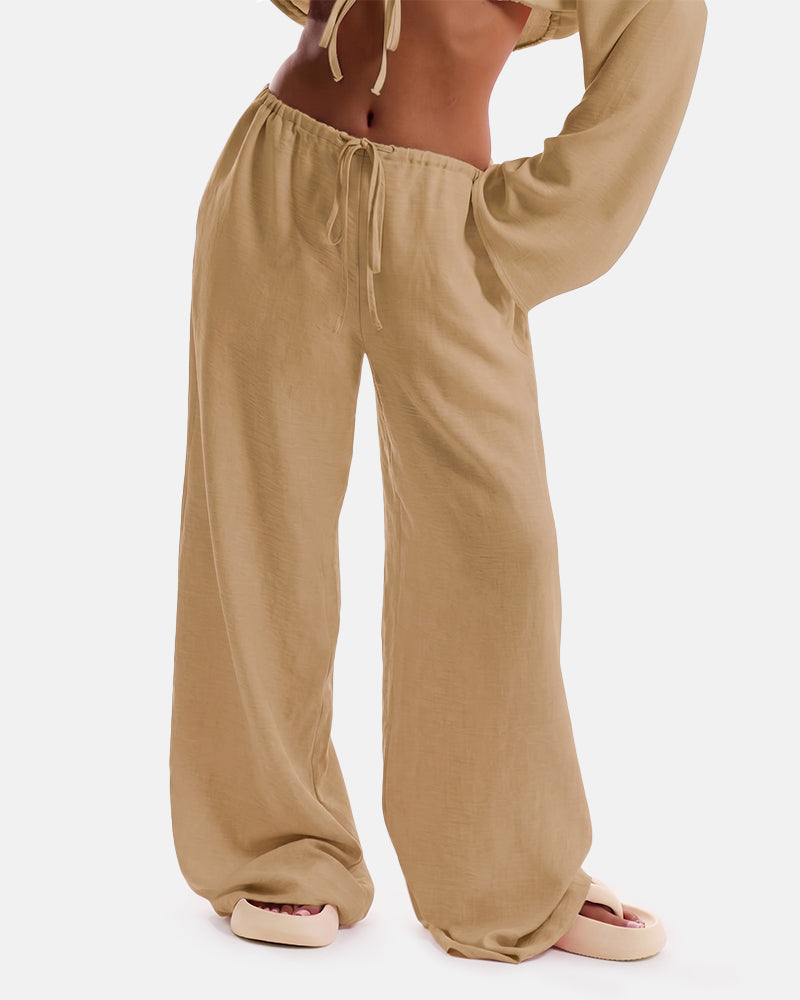 Women's Solid Pocket Pants Wide Leg