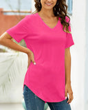 Camiseta casual con cuello de pico y bajo curvo