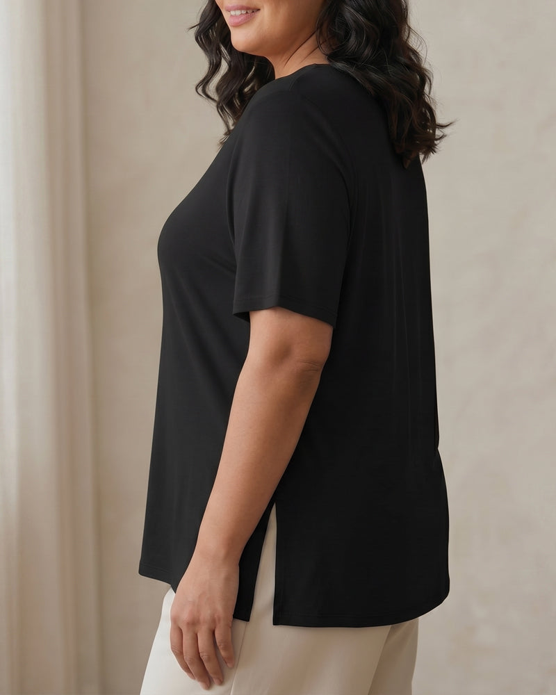 Longer Sleeve Plus Size V-Neck T-Shirt — Covers Your Arms & Hides Your Belly