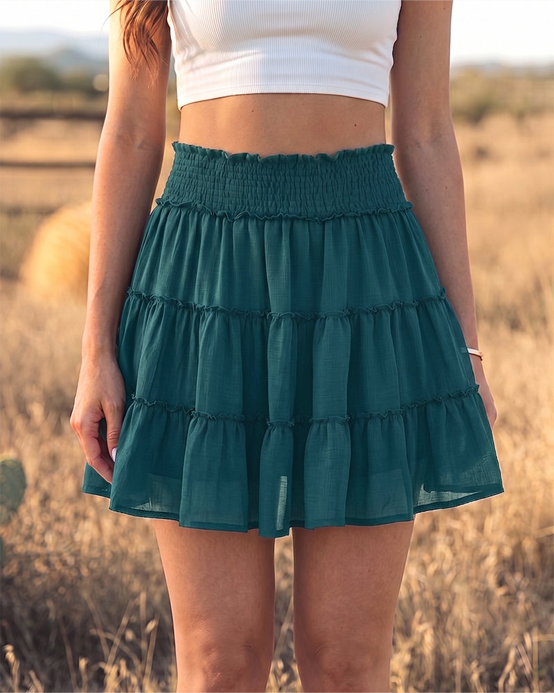 Women's Summer Flowy Ruffle Mini Skorts with Built-in Shorts & Pockets