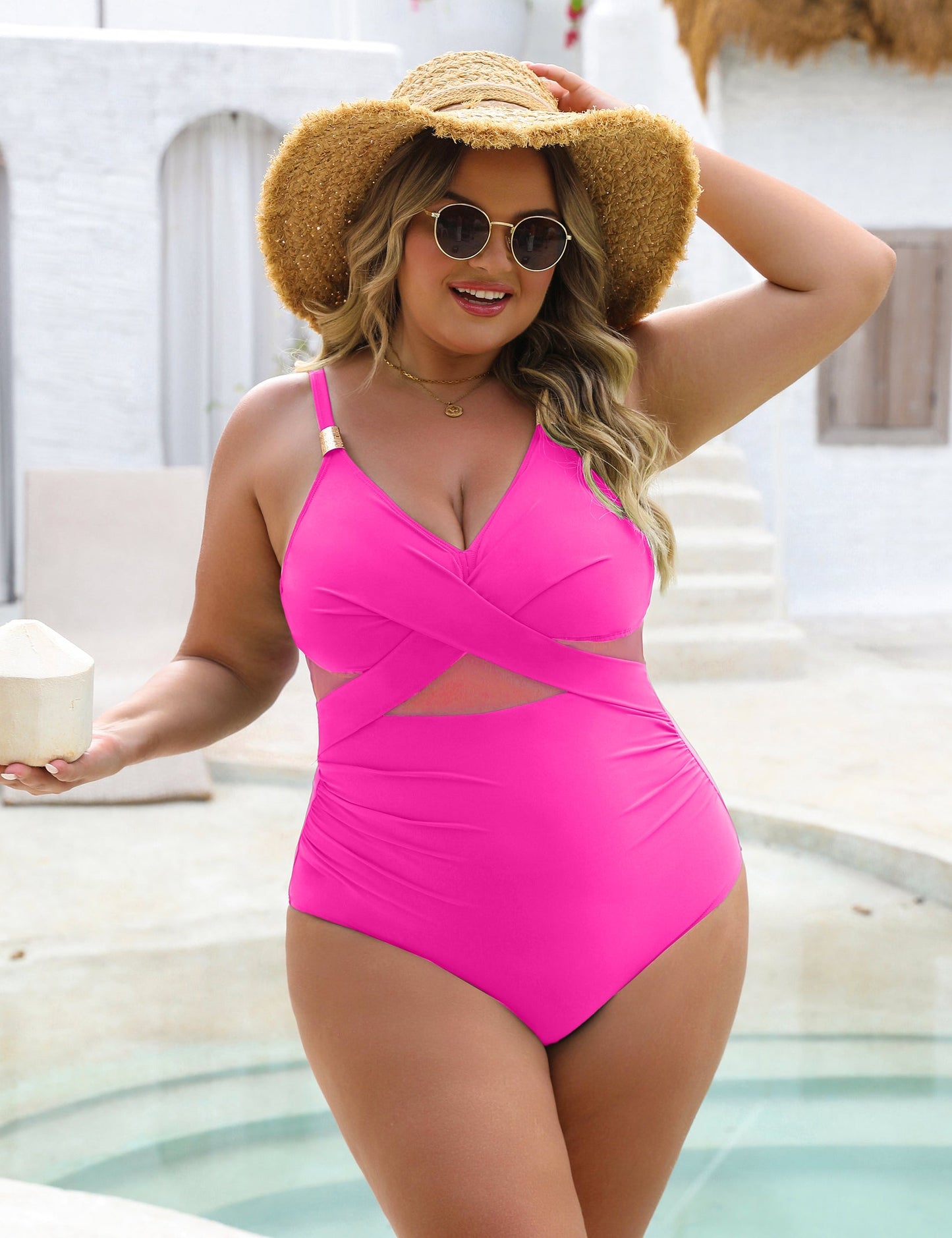 Slimming Full Coverage Mesh Metal Modest One Piece Swimsuit