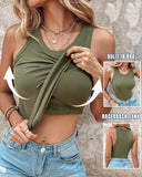 Ribbed Tank Top with Built-in Bra and Pads