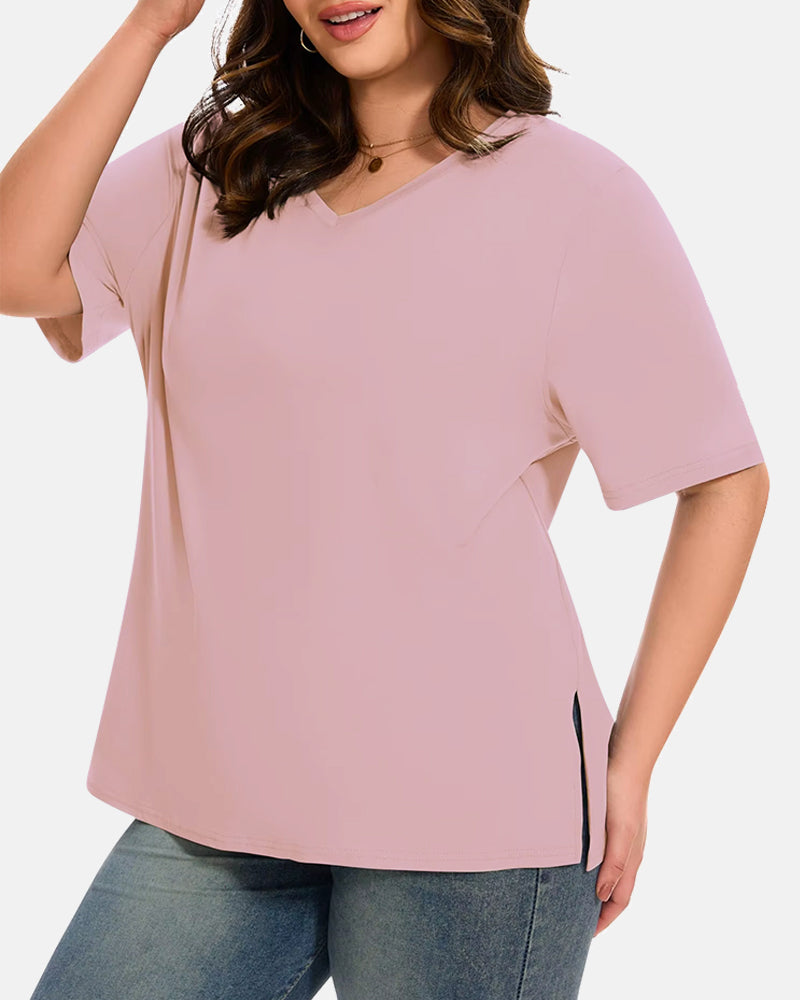 Women's Plus Size Basic Sleeve V-Neck T-Shirts