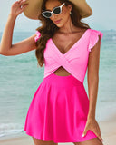 Ruffle Cutout Tummy Control Modest One Piece Swimsuit