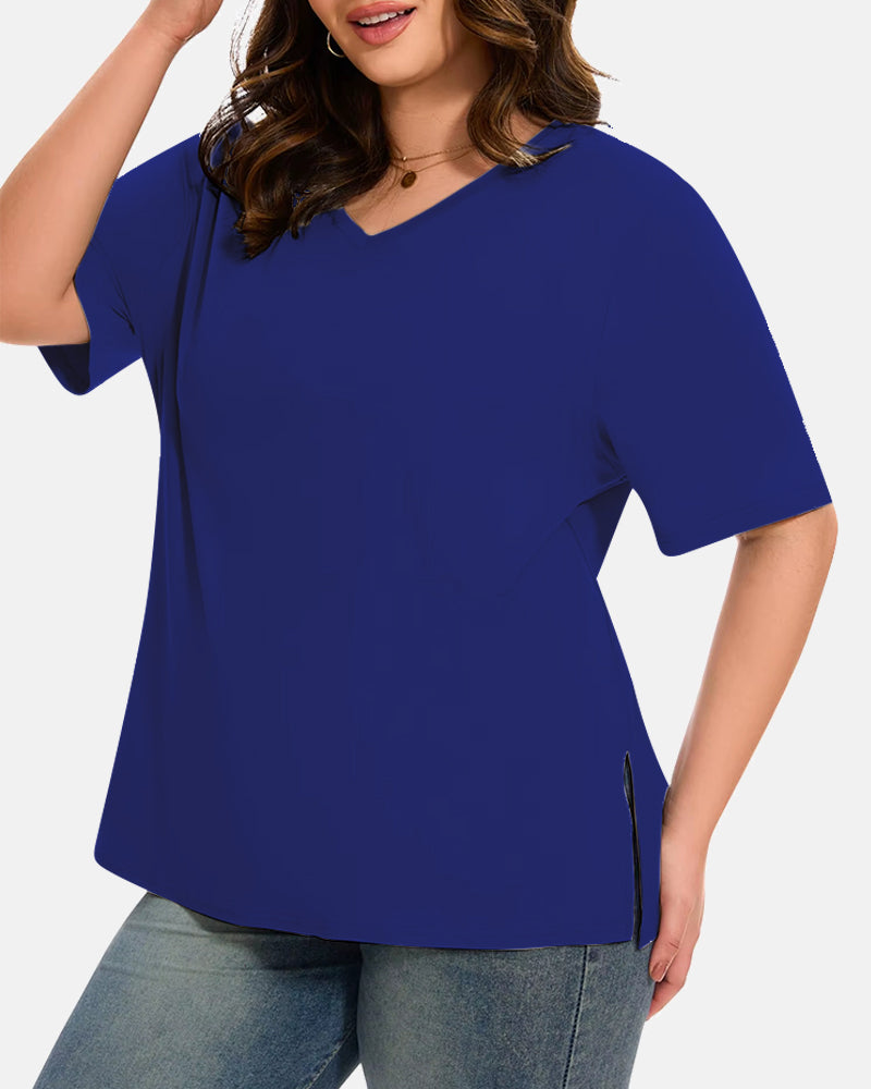 Women's Plus Size Basic Sleeve V-Neck T-Shirts