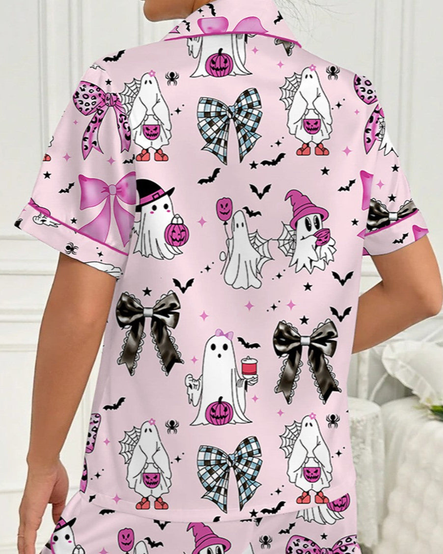 Spooky & Luxe: 2025 Retro Halloween Silk Satin Pajama Set