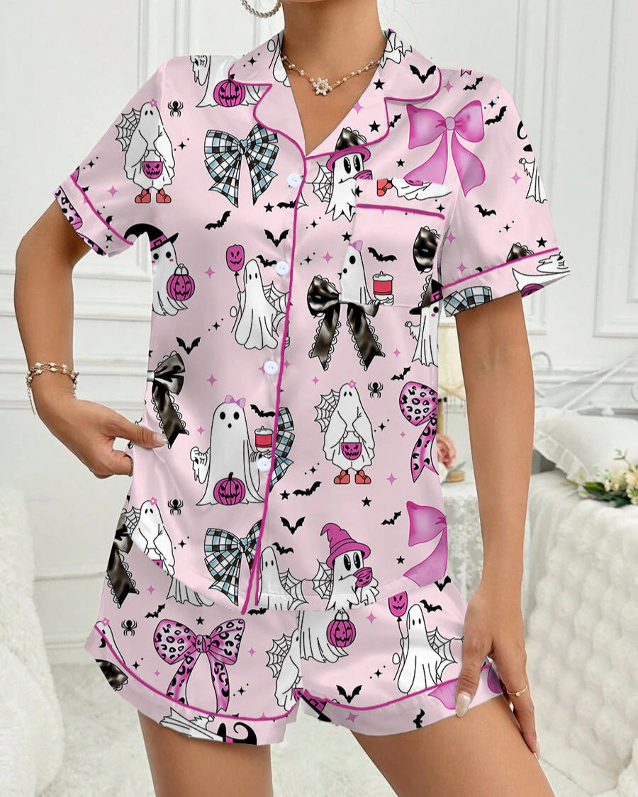 Spooky & Luxe: 2025 Retro Halloween Silk Satin Pajama Set