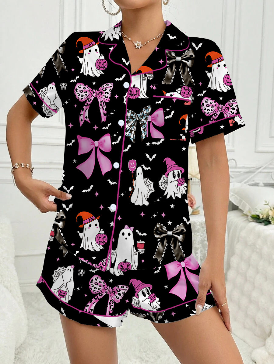 Spooky & Luxe: 2025 Retro Halloween Silk Satin Pajama Set