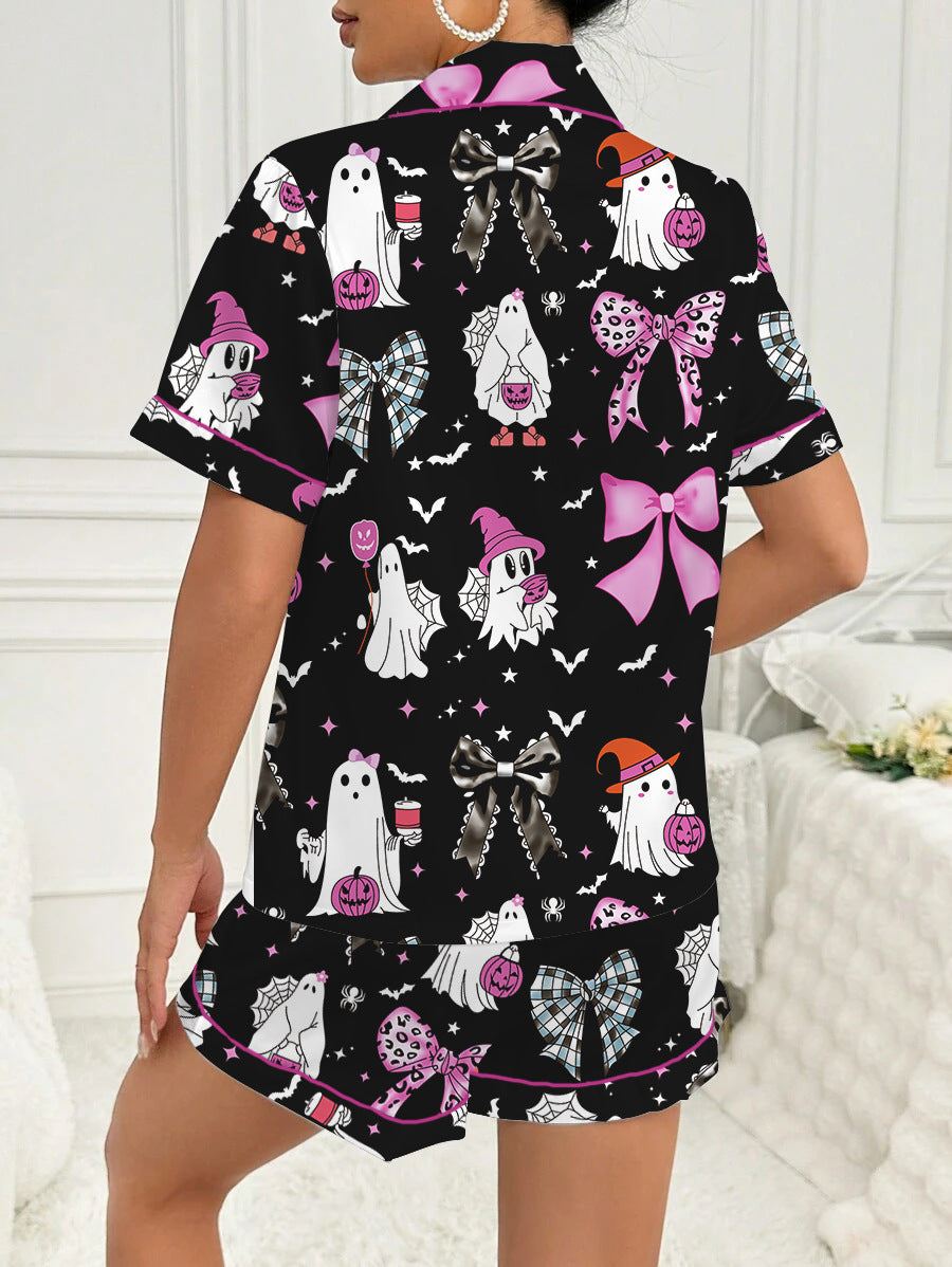 Spooky & Luxe: 2025 Retro Halloween Silk Satin Pajama Set
