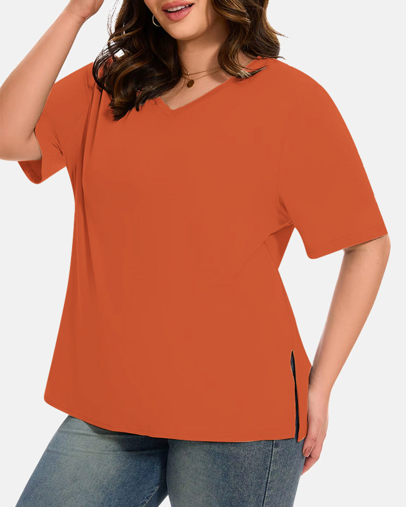 Women's Plus Size Basic Sleeve V-Neck T-Shirts