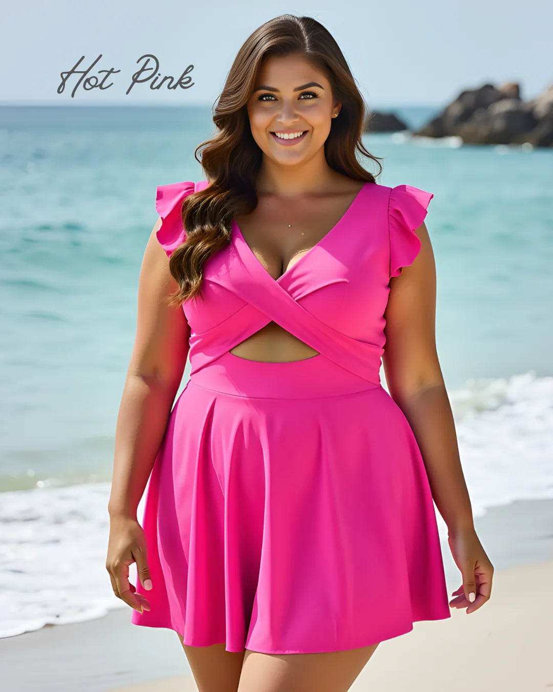 Ruffle Cutout Tummy Control Modest One Piece Swimsuit